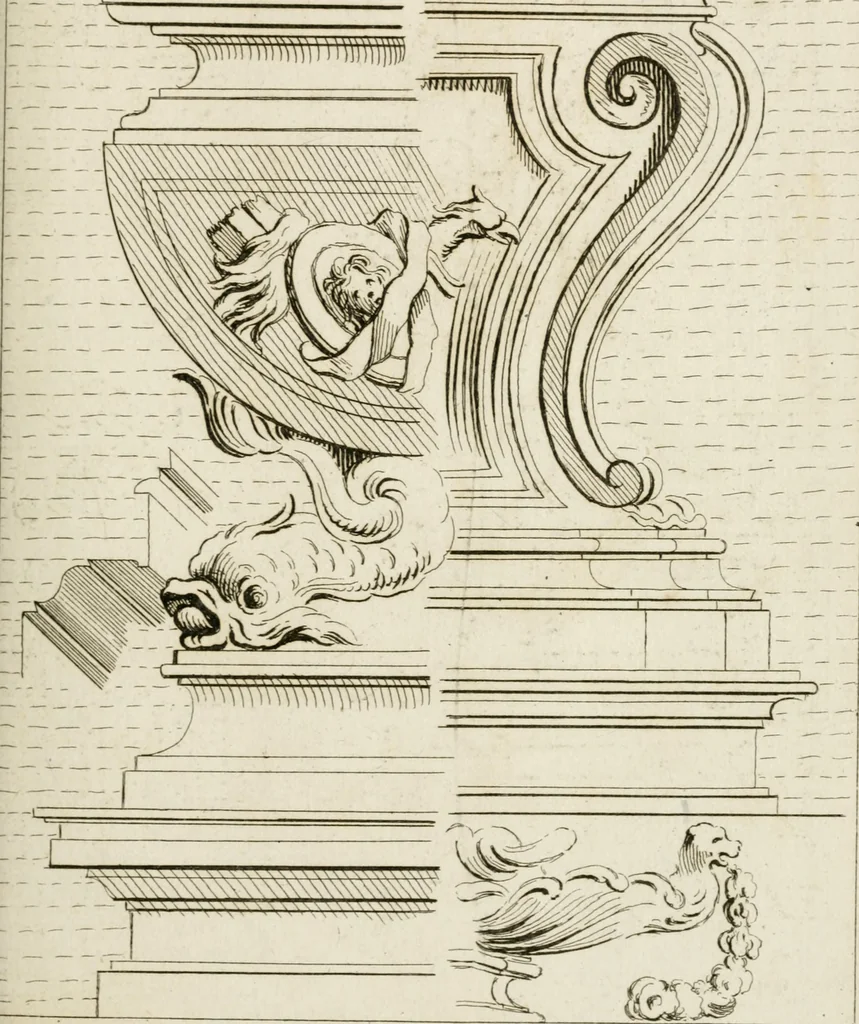 An illustration from Livre de fragments d'architectures, recüeilis et dessinés à Rome d'après les plus beaux monuments, 1720, leaf 88