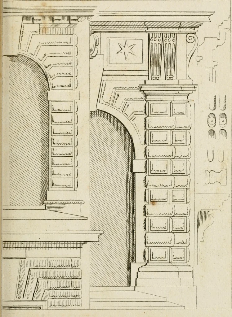 An illustration from Livre de fragments d'architectures, recüeilis et dessinés à Rome d'après les plus beaux monuments, 1720, leaf 92