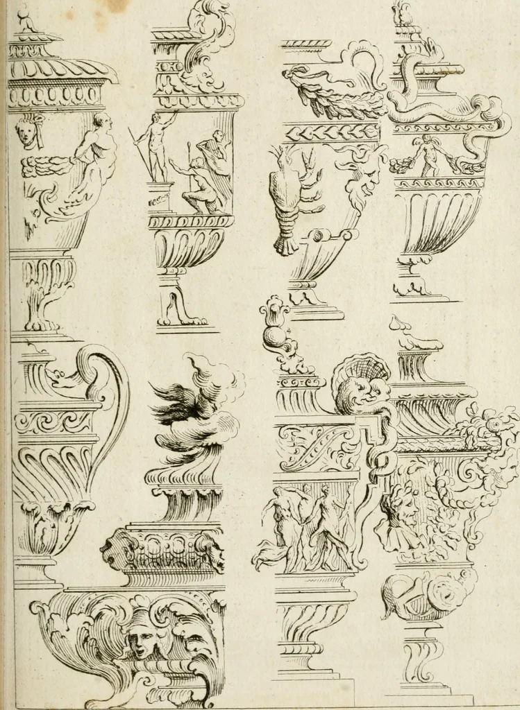 An illustration from Livre de fragments d'architectures, recüeilis et dessinés à Rome d'après les plus beaux monuments, 1720, leaf 96
