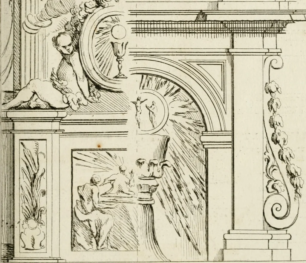 An illustration from Livre de fragments d'architectures, recüeilis et dessinés à Rome d'après les plus beaux monuments, 1720, leaf 98