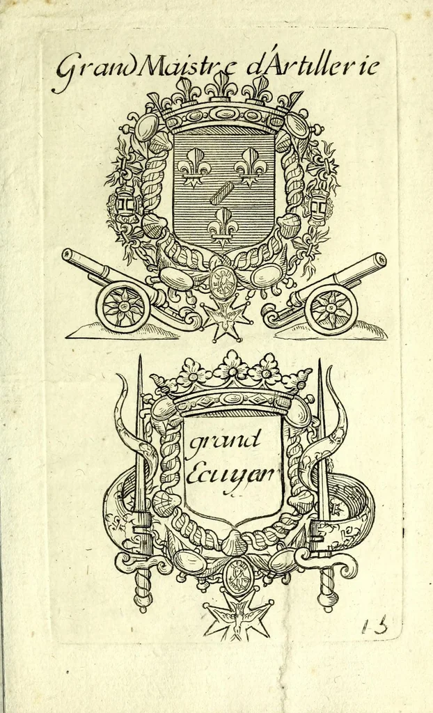 An illustration from Livre du blazon : contenant vne emple explication des metaux et couleurs avec leurs significations, les huict points de l'ecu des differantes couronnes et tenants &c : pour l'vsage des armoiries, leaf 37