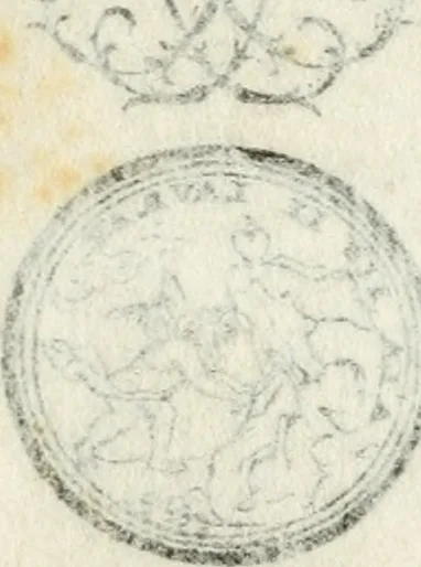 An illustration from Livre nouveau et utile pour toutes sortes d'artistes, et particulierement pour les orfevres, les orlogeurs, les peintres, les graveurs, les brodeurs, &c. : contenant quatre alphabets de chiffres fleuronnez au premier trait avec quantite de devises, d'emblemes et de noeuds d'amour : avec une table exacte pour trouver en général tous les noms et surnoms entrelassez, 1690, leaf 13