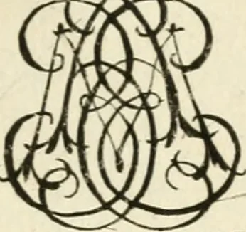 An illustration from Livre nouveau et utile pour toutes sortes d'artistes, et particulierement pour les orfevres, les orlogeurs, les peintres, les graveurs, les brodeurs, &c. : contenant quatre alphabets de chiffres fleuronnez au premier trait avec quantite de devises, d'emblemes et de noeuds d'amour : avec une table exacte pour trouver en général tous les noms et surnoms entrelassez, 1690, leaf 142