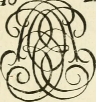An illustration from Livre nouveau et utile pour toutes sortes d'artistes, et particulierement pour les orfevres, les orlogeurs, les peintres, les graveurs, les brodeurs, &c. : contenant quatre alphabets de chiffres fleuronnez au premier trait avec quantite de devises, d'emblemes et de noeuds d'amour : avec une table exacte pour trouver en général tous les noms et surnoms entrelassez, 1690, leaf 142