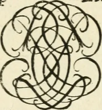 An illustration from Livre nouveau et utile pour toutes sortes d'artistes, et particulierement pour les orfevres, les orlogeurs, les peintres, les graveurs, les brodeurs, &c. : contenant quatre alphabets de chiffres fleuronnez au premier trait avec quantite de devises, d'emblemes et de noeuds d'amour : avec une table exacte pour trouver en général tous les noms et surnoms entrelassez, 1690, leaf 142