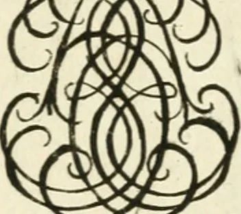 An illustration from Livre nouveau et utile pour toutes sortes d'artistes, et particulierement pour les orfevres, les orlogeurs, les peintres, les graveurs, les brodeurs, &c. : contenant quatre alphabets de chiffres fleuronnez au premier trait avec quantite de devises, d'emblemes et de noeuds d'amour : avec une table exacte pour trouver en général tous les noms et surnoms entrelassez, 1690, leaf 142