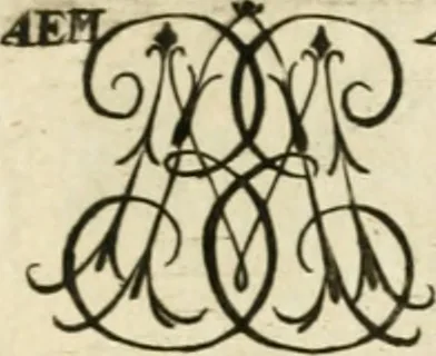 An illustration from Livre nouveau et utile pour toutes sortes d'artistes, et particulierement pour les orfevres, les orlogeurs, les peintres, les graveurs, les brodeurs, &c. : contenant quatre alphabets de chiffres fleuronnez au premier trait avec quantite de devises, d'emblemes et de noeuds d'amour : avec une table exacte pour trouver en général tous les noms et surnoms entrelassez, 1690, leaf 158