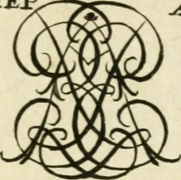 An illustration from Livre nouveau et utile pour toutes sortes d'artistes, et particulierement pour les orfevres, les orlogeurs, les peintres, les graveurs, les brodeurs, &c. : contenant quatre alphabets de chiffres fleuronnez au premier trait avec quantite de devises, d'emblemes et de noeuds d'amour : avec une table exacte pour trouver en général tous les noms et surnoms entrelassez, 1690, leaf 158