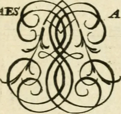 An illustration from Livre nouveau et utile pour toutes sortes d'artistes, et particulierement pour les orfevres, les orlogeurs, les peintres, les graveurs, les brodeurs, &c. : contenant quatre alphabets de chiffres fleuronnez au premier trait avec quantite de devises, d'emblemes et de noeuds d'amour : avec une table exacte pour trouver en général tous les noms et surnoms entrelassez, 1690, leaf 158