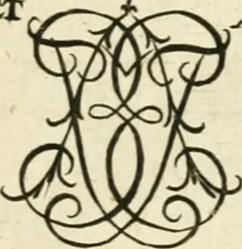 An illustration from Livre nouveau et utile pour toutes sortes d'artistes, et particulierement pour les orfevres, les orlogeurs, les peintres, les graveurs, les brodeurs, &c. : contenant quatre alphabets de chiffres fleuronnez au premier trait avec quantite de devises, d'emblemes et de noeuds d'amour : avec une table exacte pour trouver en général tous les noms et surnoms entrelassez, 1690, leaf 158