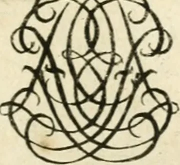 An illustration from Livre nouveau et utile pour toutes sortes d'artistes, et particulierement pour les orfevres, les orlogeurs, les peintres, les graveurs, les brodeurs, &c. : contenant quatre alphabets de chiffres fleuronnez au premier trait avec quantite de devises, d'emblemes et de noeuds d'amour : avec une table exacte pour trouver en général tous les noms et surnoms entrelassez, 1690, leaf 158