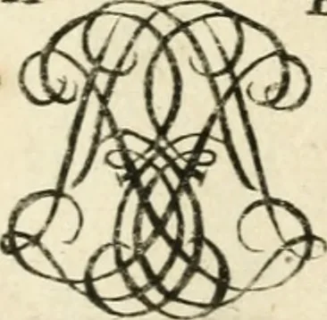 An illustration from Livre nouveau et utile pour toutes sortes d'artistes, et particulierement pour les orfevres, les orlogeurs, les peintres, les graveurs, les brodeurs, &c. : contenant quatre alphabets de chiffres fleuronnez au premier trait avec quantite de devises, d'emblemes et de noeuds d'amour : avec une table exacte pour trouver en général tous les noms et surnoms entrelassez, 1690, leaf 158