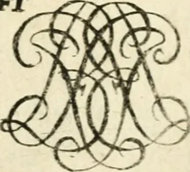 An illustration from Livre nouveau et utile pour toutes sortes d'artistes, et particulierement pour les orfevres, les orlogeurs, les peintres, les graveurs, les brodeurs, &c. : contenant quatre alphabets de chiffres fleuronnez au premier trait avec quantite de devises, d'emblemes et de noeuds d'amour : avec une table exacte pour trouver en général tous les noms et surnoms entrelassez, 1690, leaf 158