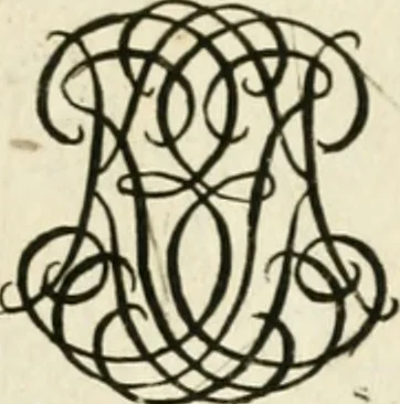 An illustration from Livre nouveau et utile pour toutes sortes d'artistes, et particulierement pour les orfevres, les orlogeurs, les peintres, les graveurs, les brodeurs, &c. : contenant quatre alphabets de chiffres fleuronnez au premier trait avec quantite de devises, d'emblemes et de noeuds d'amour : avec une table exacte pour trouver en général tous les noms et surnoms entrelassez, 1690, leaf 166