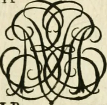 An illustration from Livre nouveau et utile pour toutes sortes d'artistes, et particulierement pour les orfevres, les orlogeurs, les peintres, les graveurs, les brodeurs, &c. : contenant quatre alphabets de chiffres fleuronnez au premier trait avec quantite de devises, d'emblemes et de noeuds d'amour : avec une table exacte pour trouver en général tous les noms et surnoms entrelassez, 1690, leaf 166