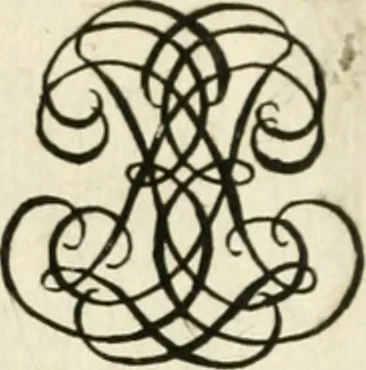 An illustration from Livre nouveau et utile pour toutes sortes d'artistes, et particulierement pour les orfevres, les orlogeurs, les peintres, les graveurs, les brodeurs, &c. : contenant quatre alphabets de chiffres fleuronnez au premier trait avec quantite de devises, d'emblemes et de noeuds d'amour : avec une table exacte pour trouver en général tous les noms et surnoms entrelassez, 1690, leaf 166