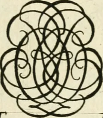 An illustration from Livre nouveau et utile pour toutes sortes d'artistes, et particulierement pour les orfevres, les orlogeurs, les peintres, les graveurs, les brodeurs, &c. : contenant quatre alphabets de chiffres fleuronnez au premier trait avec quantite de devises, d'emblemes et de noeuds d'amour : avec une table exacte pour trouver en général tous les noms et surnoms entrelassez, 1690, leaf 166
