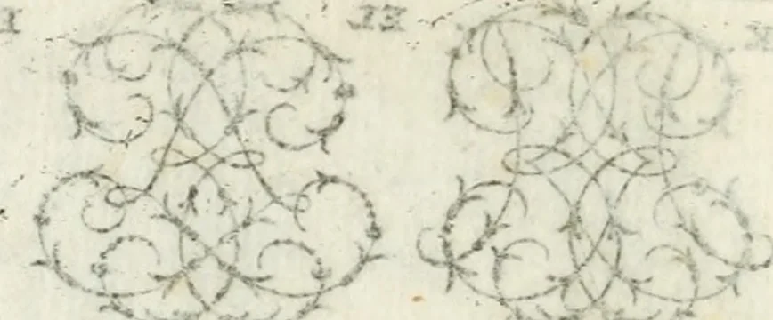 An illustration from Livre nouveau et utile pour toutes sortes d'artistes, et particulierement pour les orfevres, les orlogeurs, les peintres, les graveurs, les brodeurs, &c. : contenant quatre alphabets de chiffres fleuronnez au premier trait avec quantite de devises, d'emblemes et de noeuds d'amour : avec une table exacte pour trouver en général tous les noms et surnoms entrelassez, 1690, leaf 27