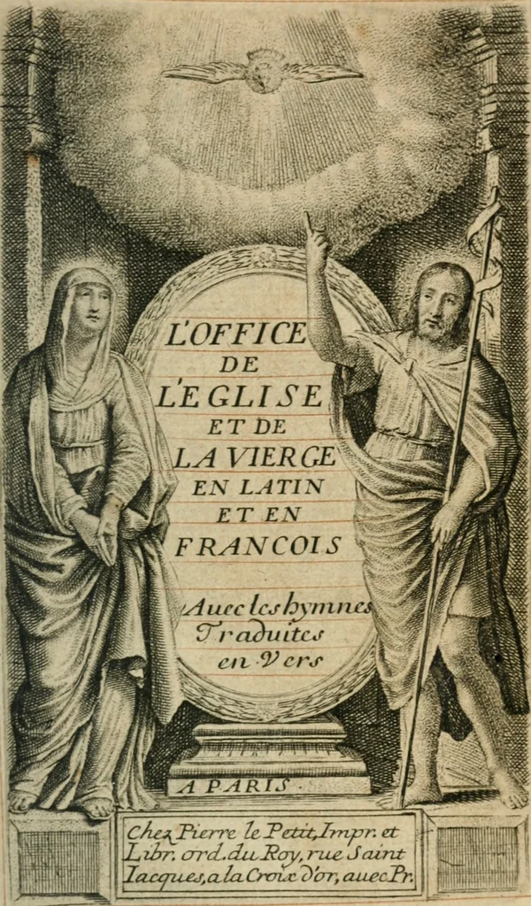 An illustration from L'office de l'église en latin et en français. Contenant l'office de la Vierge pour toute l'année: l'office des dimanches & des fêtes ... Avec une instruction pour les fidelles, 1672, leaf 6
