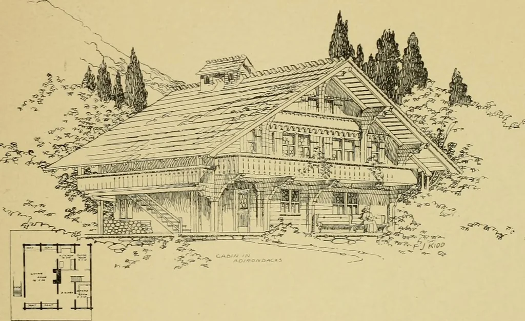 An illustration from Log cabins and cottages; how to build and furnish them, 1908, leaf 100