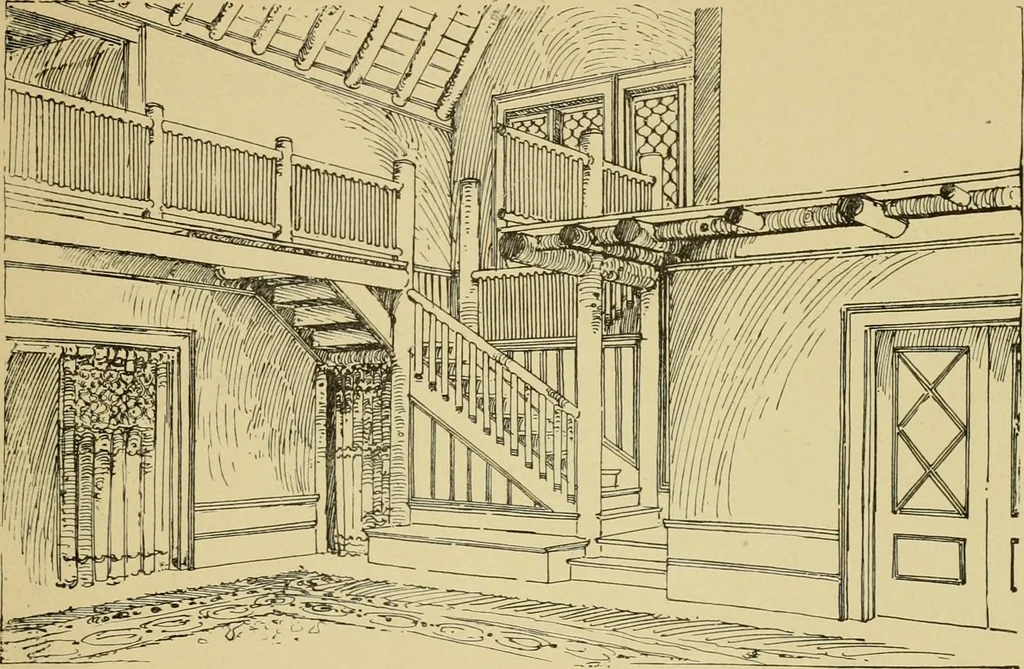 An illustration from Log cabins and cottages; how to build and furnish them, 1908, leaf 104