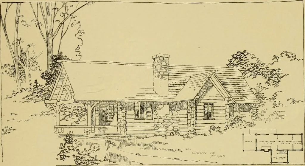An illustration from Log cabins and cottages; how to build and furnish them, 1908, leaf 106