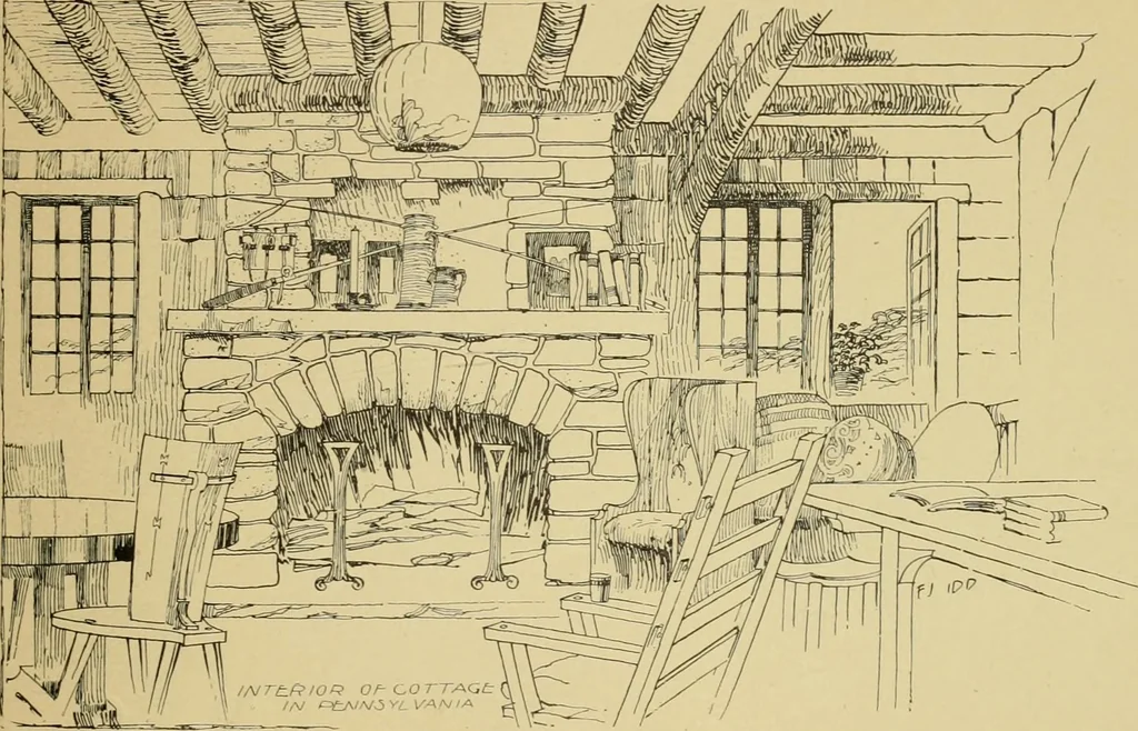 An illustration from Log cabins and cottages; how to build and furnish them, 1908, leaf 108