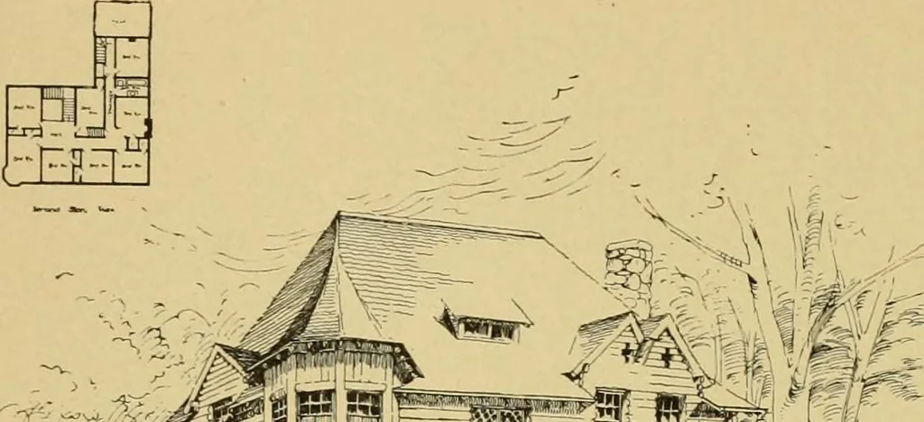 An illustration from Log cabins and cottages; how to build and furnish them, 1908, leaf 110