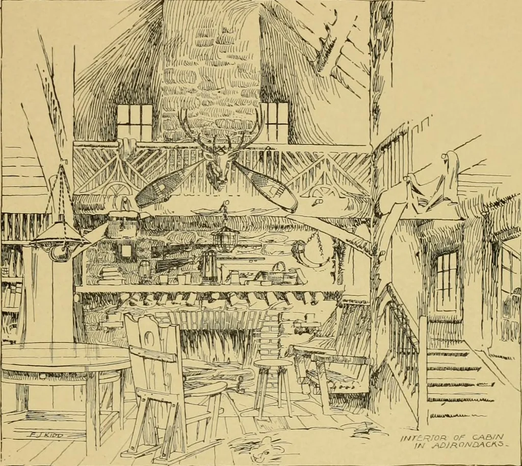 An illustration from Log cabins and cottages; how to build and furnish them, 1908, leaf 114
