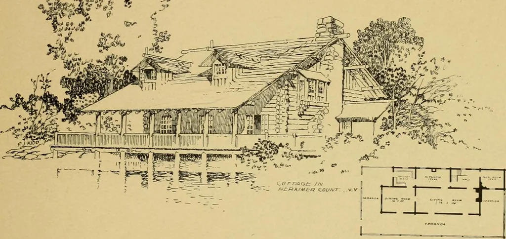 An illustration from Log cabins and cottages; how to build and furnish them, 1908, leaf 124