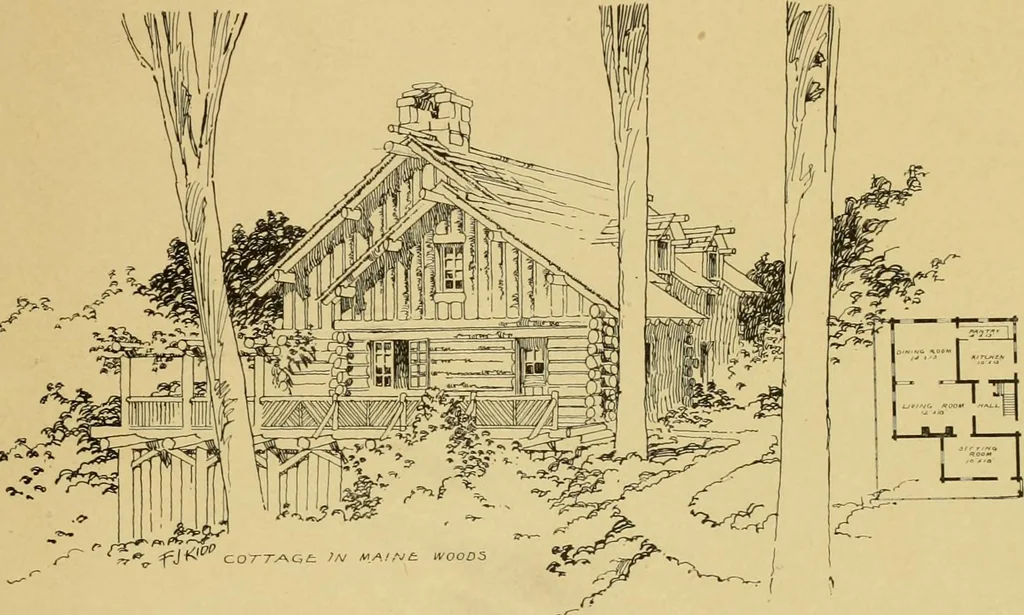An illustration from Log cabins and cottages; how to build and furnish them, 1908, leaf 126