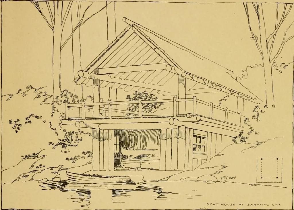 An illustration from Log cabins and cottages; how to build and furnish them, 1908, leaf 128