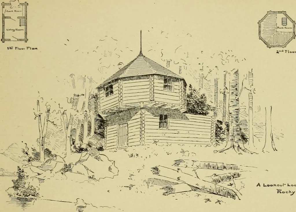 An illustration from Log cabins and cottages; how to build and furnish them, 1908, leaf 58
