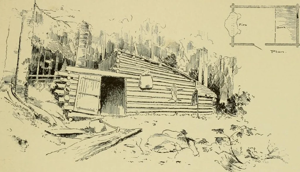 An illustration from Log cabins and cottages; how to build and furnish them, 1908, leaf 64