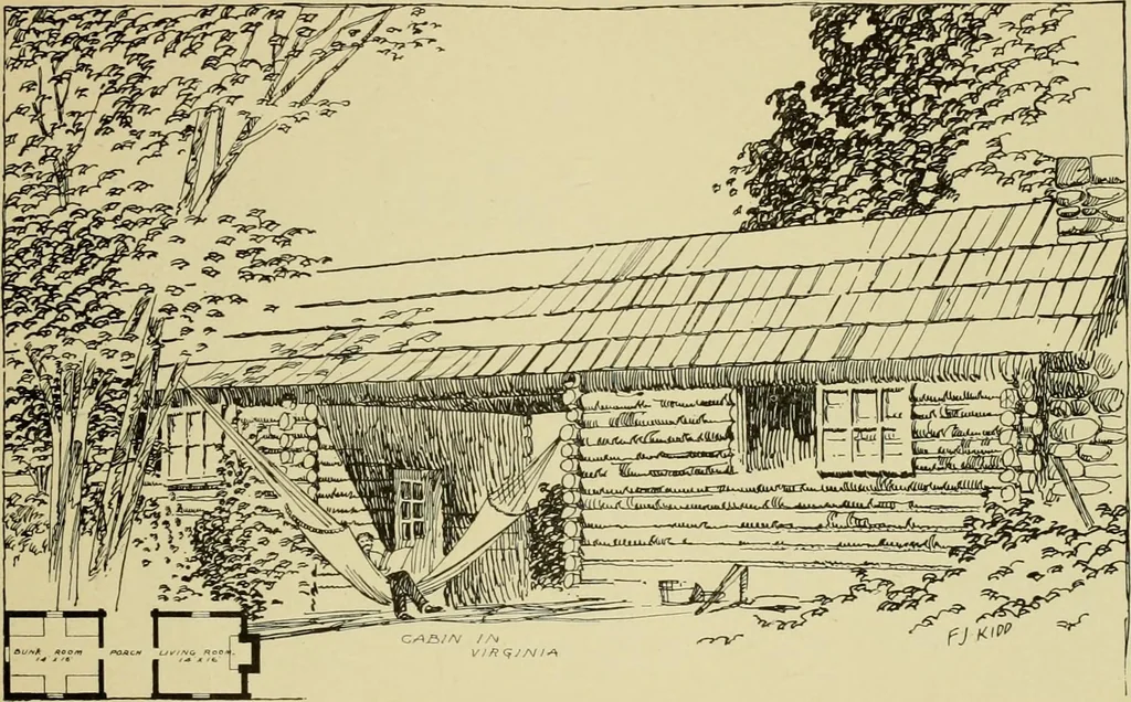 An illustration from Log cabins and cottages; how to build and furnish them, 1908, leaf 66