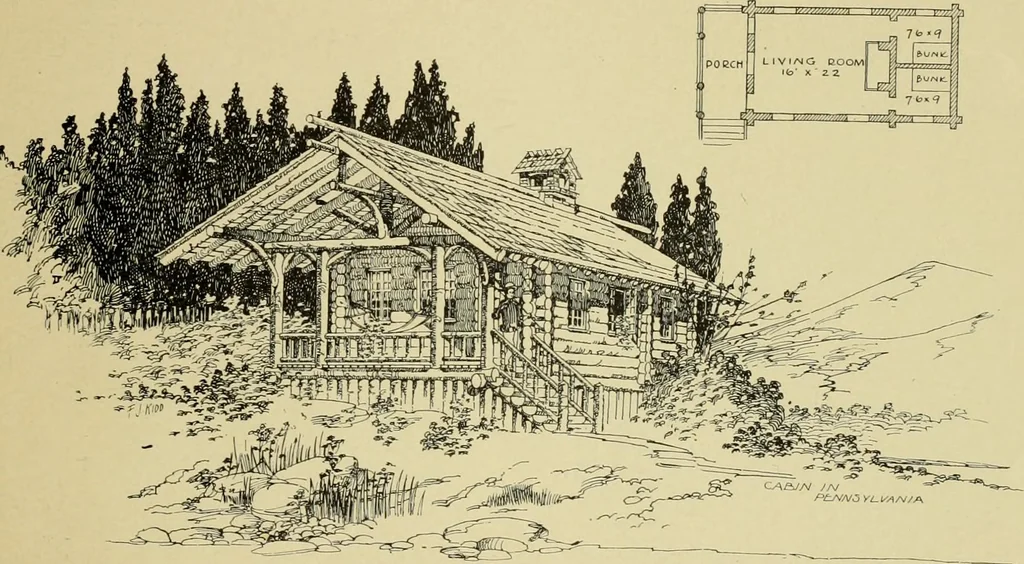 An illustration from Log cabins and cottages; how to build and furnish them, 1908, leaf 68