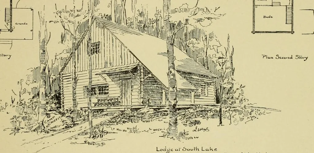 An illustration from Log cabins and cottages; how to build and furnish them, 1908, leaf 70