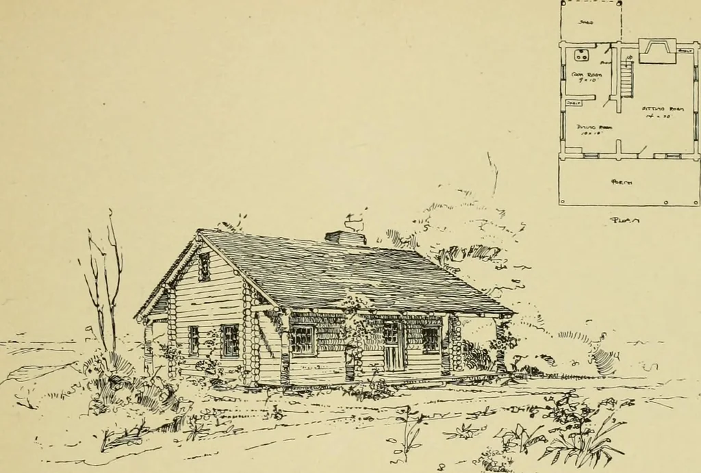 An illustration from Log cabins and cottages; how to build and furnish them, 1908, leaf 72
