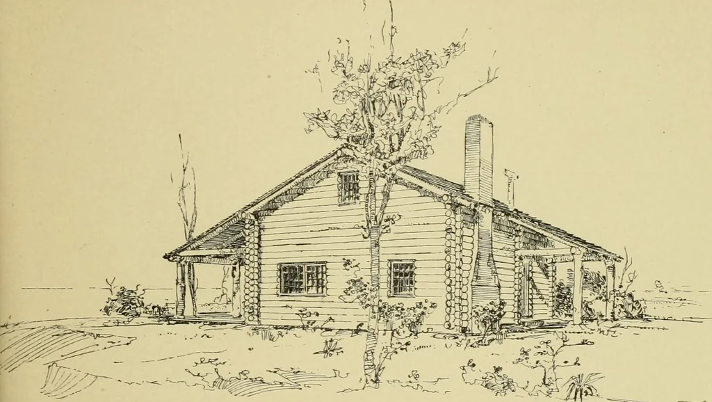 An illustration from Log cabins and cottages; how to build and furnish them, 1908, leaf 76