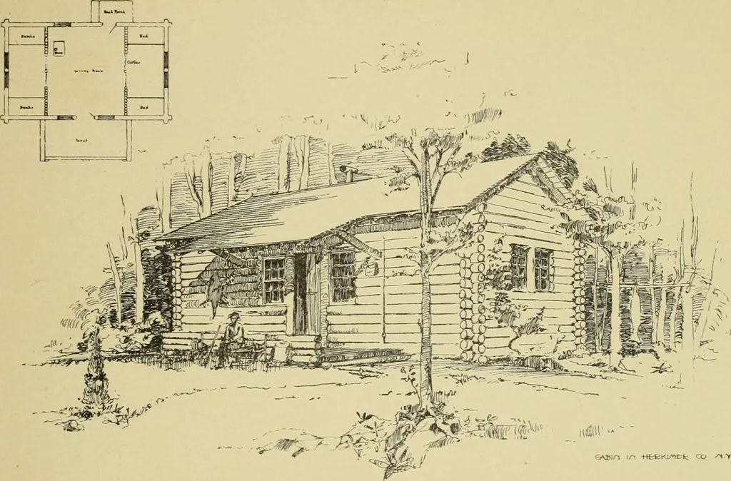 An illustration from Log cabins and cottages; how to build and furnish them, 1908, leaf 80