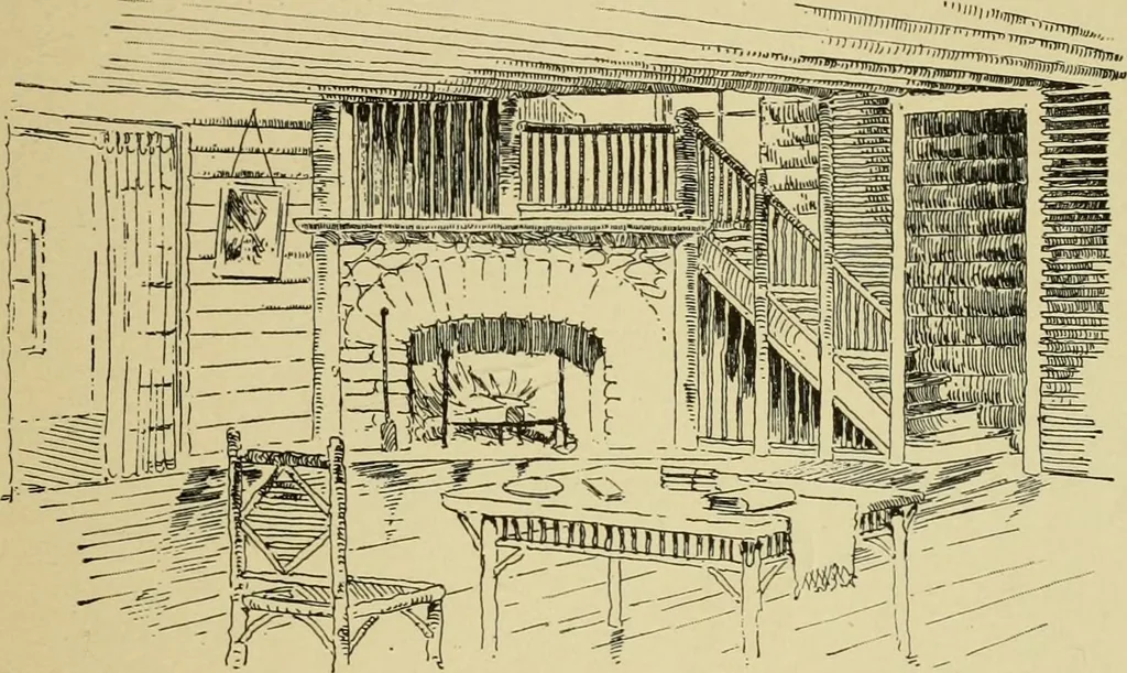 An illustration from Log cabins and cottages; how to build and furnish them, 1908, leaf 84