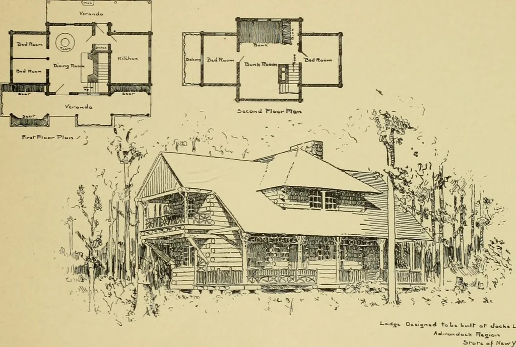 An illustration from Log cabins and cottages; how to build and furnish them, 1908, leaf 88