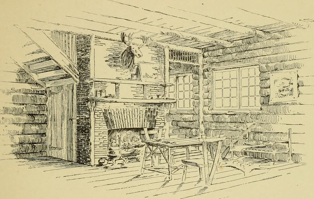 An illustration from Log cabins and cottages; how to build and furnish them, 1908, leaf 90