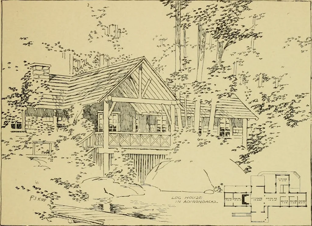 An illustration from Log cabins and cottages; how to build and furnish them, 1908, leaf 92