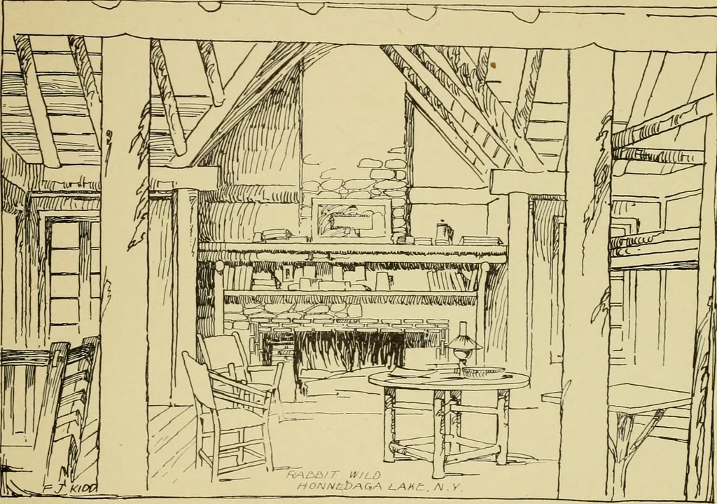 An illustration from Log cabins and cottages; how to build and furnish them, 1908, leaf 94