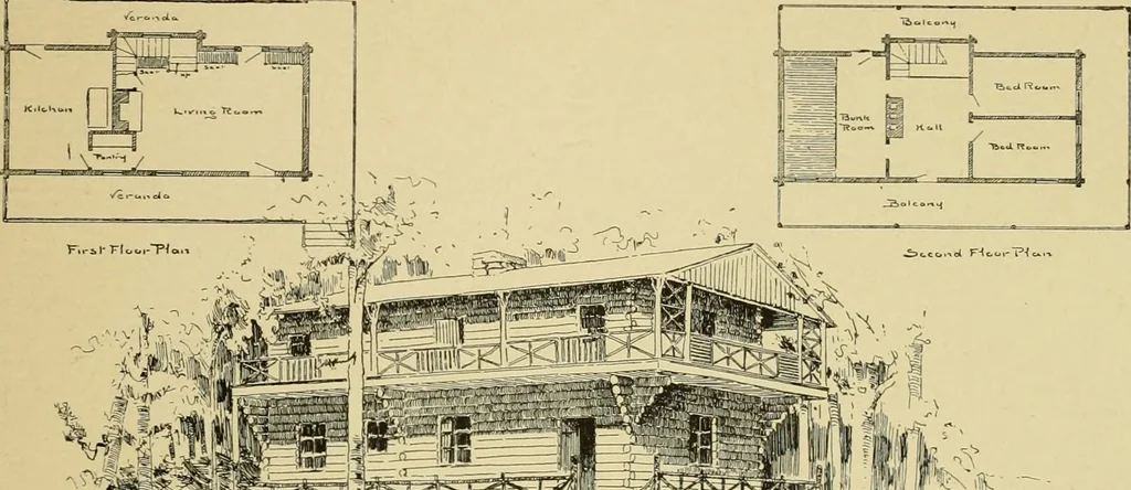 An illustration from Log cabins and cottages; how to build and furnish them, 1908, leaf 96