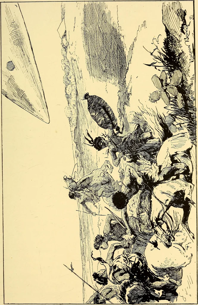 An illustration from The log of the "Flying Fish" : a story of aerial and submarine peril and adventure, 1887, leaf 278