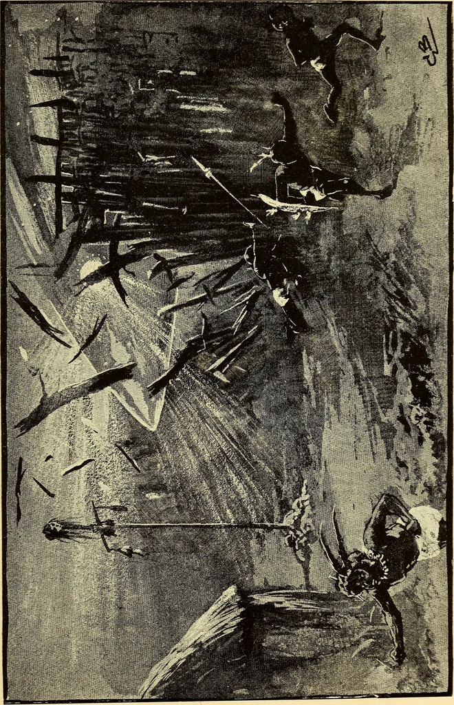 An illustration from The log of the "Flying Fish" : a story of aerial and submarine peril and adventure, 1887, leaf 358