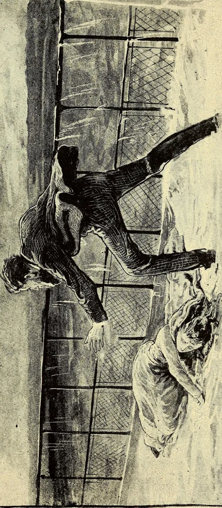 An illustration from The log of the "Flying Fish" : a story of aerial and submarine peril and adventure, 1887, leaf 402
