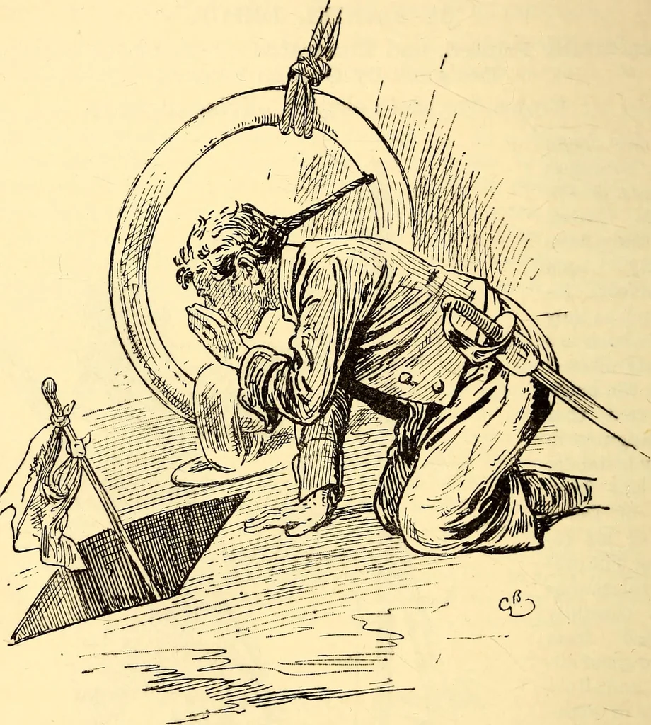 An illustration from The log of the "Flying Fish" : a story of aerial and submarine peril and adventure, 1887, leaf 429